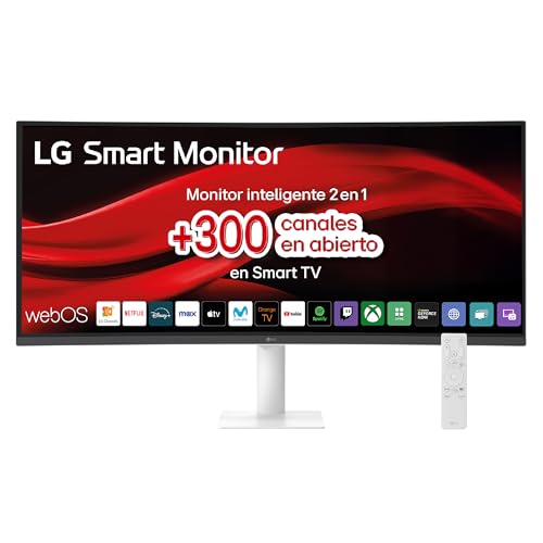 LG 34U601SA-W, Smart Monitor, 34, Pantalla WQHD, 3440x1440, Panel VA, (21:9), webOS24, 300 nits, Mando Incluido, Inclinación, Blanco