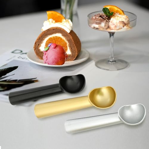 Image of Jamboree Ice Cream Scoop,7 inches Nonstick Anti-Freeze One Piece Aluminum Scooper Spoon, Heavy Duty Durable Design, Easy Clean, for Gelato, Cookie Dough, Sorbet, Almond (Gold)