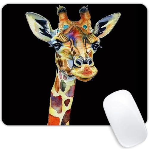 Tapis de souris carré girafe artistique antidérapant et imperméable pour bureau