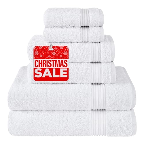 Cotton Paradise 6 Piece Towel Set, 100% Turkish Cotton Soft Absorbent Towels for Bathroom, 2 Bath Towels 2 Hand Towels 2 Washcloths, White