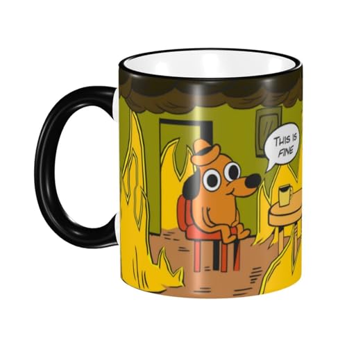 This Is Fine Dog Mug Funy Coffee Tea Fire Ceramic Mug 11 Oz Coffee Mug For Friends Family Colleagues Christmas