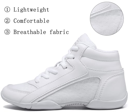 TUOTOM Girls White High Top Cheerleading Shoes Lightweight Youth Cheer Sneakers Hip Hop Training Dance Tennis Shoes3