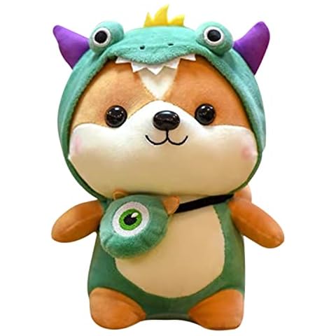 Tocwick Shiba Inu Dinosaur Stuffed Animal in Cute Costume, Soft Penguin Plush Small Animal Image in Dinosaur Outfit Adorable Pillow for Lover Friends As Gift (Shiba Inu cos Dinosaur) Cover