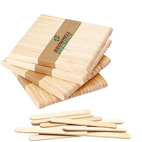 Brownell Wooden Craft Sticks – 100 Pcs Natural Popsicle Sticks for DIY Arts & Crafts | 4.5" Ice Cream Sticks for Kids, School Projects, STEM & Homemade Treats | Smooth Birch Wood