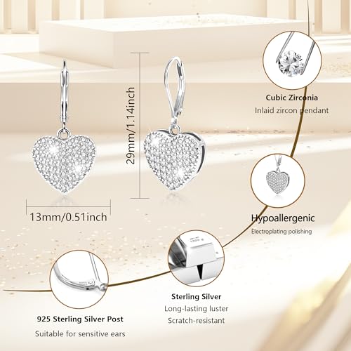 ALEXCRAFT 925 Sterling Silver Dangle Earrings, 14K Gold Plated Heart Waterdrop Earring for Women Trendy Hypoallergenic Leverback Earings Wedding Cubic Zirconia Dangle Earrings Jewelry for Women3