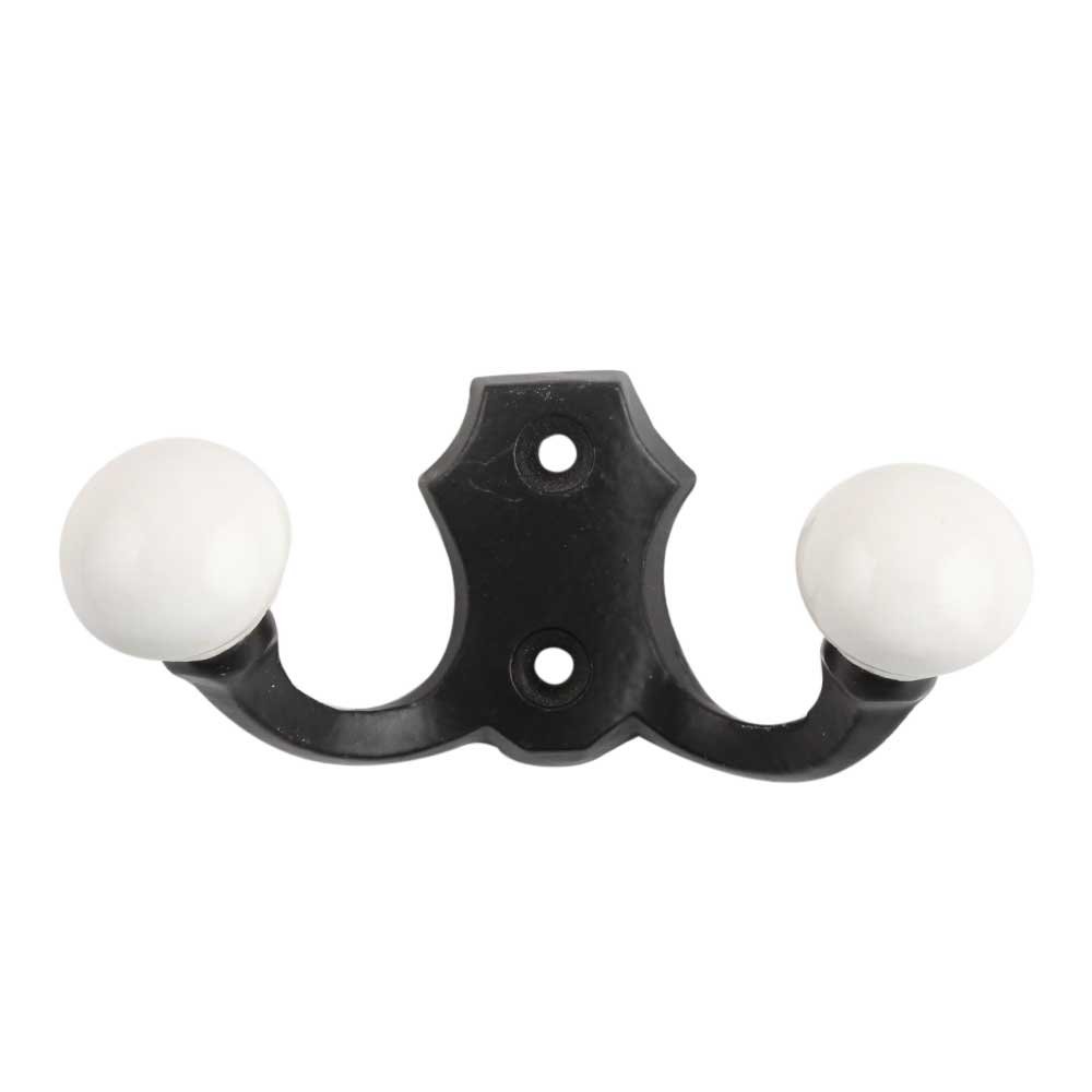 IndianShelf Handmade Double Hooks Loop Coat Hangers Key Wall Hanging Towel Mount Hat Mug Utensils Heavy Duty (Ceramic_Black_1.75 Inches)-1 Piece