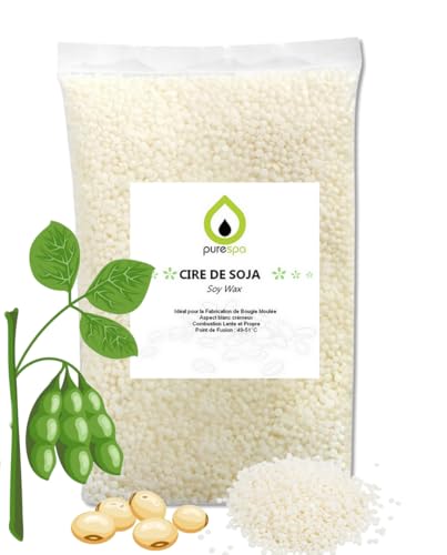 PURESPA, Cera de soja granulada 850 gr - 100% natural y vegetal - Sin OGM, sin parafina - Para hacer velas caseras, fondants perfumados, velas DIY