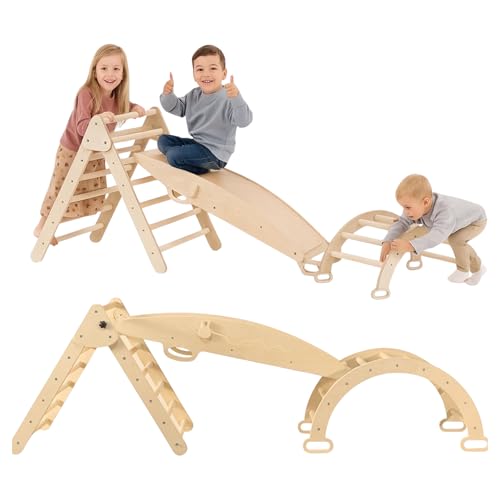 Arche d'escalade Montessori 7 en 1 avec planche d'équilibre en bois pour enfant