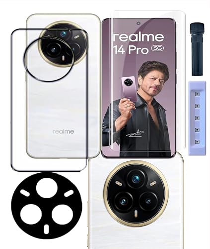 Image of FabeKee UV Advanced Tempered Glass Compatible for realme 14 pro | Front And Back Screen Guard With camera lens protector Edge To Edge Full Screen Coverage With Easy Installation Kit (3IN1)