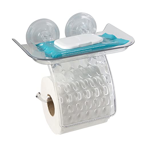 Bath Bliss Suction Cup Toilet Paper Dispenser | Power Lock Suction Mount | Phone And Wipes Holder Tray | Not Tools Required |Smooth Surfaces Only | Tile | Glass | Metal | Plastic | Bathroom | Clear #TOP6