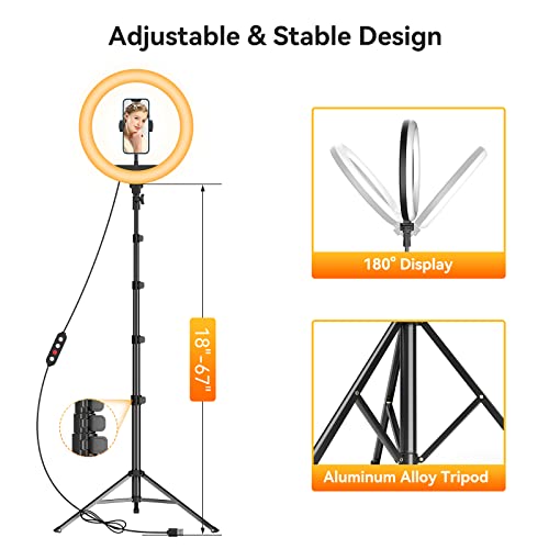 Todi 12" Ring Light With 63" Extendable Tripod Stand, Selfie Ring Light With Phone Holder And Wireless Remote, 【2-In-1】 Dimmable Led Ring Light & Selfie Stick For Makeup/Live Stream/Photography #TOP7