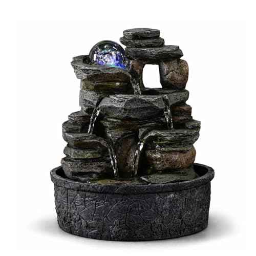 Fontaine d’Intérieur Cascade Nature Effet Pierre Rock Lumière Coloré, Idée Cadeau, Déco d’intérieur en Mouvement - Fontaine de Table Zen Relaxante,...