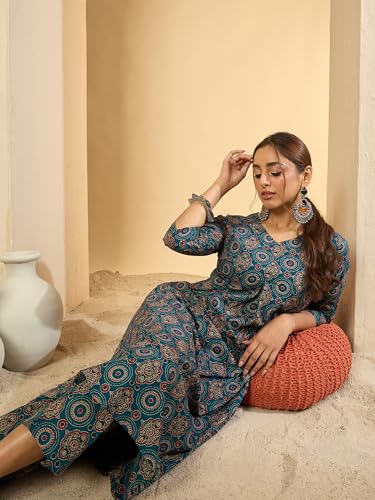 Image of INDO ERA Women Pure Cotton Kurta Palazzo Set | Printed Kurta with Palazzo Pants | Summer Friendly, Office Wear Co-Ord Set | Cord Set For Women Cotton
