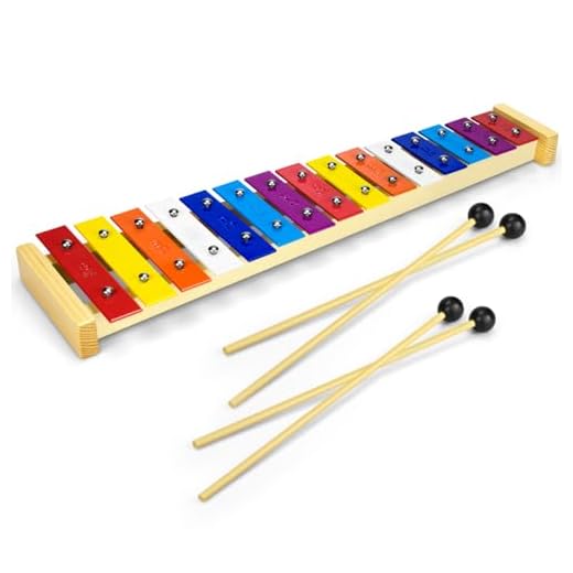 CELEMOON Natural Wooden Toddler Xylophone Glockenspiel For Kids with Multi-Colored Metal Bars Included Two Sets of Child-Safe Wooden Mallets (15-tone)