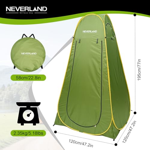 NEVERLAND Pop up Privacy Shower Tent - Portable Changing Shower Tent, Dressing Room, Bathroom, Outdoor Rain Shelter for Camping, Hiking, Beach (Green)