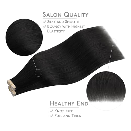 Image of WENNALIFE Tape in Hair Extensions Human Hair, 40pcs 100g 24 inch Jet Black Hair Extensions Real Human Hair Straight Tape in Extensions Invisible Human Hair Extensions Reusable Real Hair Extensions
