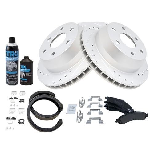 Image of TRQ Rear Brake Pad & Rotor Kit Premium G-Coated Performance Semi-Metallic Rear Compatible with 02-06 Avalanche 1500 Escalade 03-06, ESV, EXT Sierra 1500 Silverado 1500