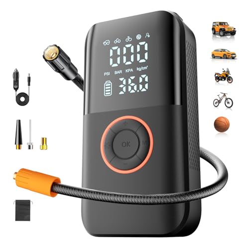 Air Pump for Car Tires, 150PSI Cordless Tire Pump, 12V DC & Battery Dual Power, Auto Shut-Off Air Compressor for Car, Motorcycle, Bike, Ball - LED Light & Digital Display, Car Gifts for Women Men
