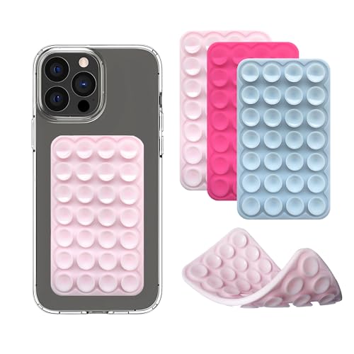 Silicone Double-Sided Suction Cup Phone Case Detachable Mount, Sticky Phone Grip Hands-Free Accessories for Selfies & Videos, Trending TikTok items for iphone & Android, Pink+Hot Pink+Baby Blue