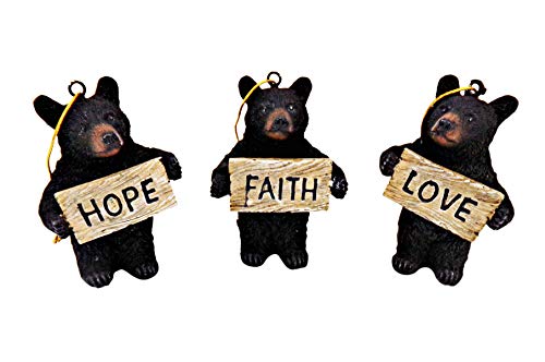 Trinity Church Supply Black Bears Holding Heartfelt Wooden Signs, Rustic Christmas Tree Ornaments, 3 1/2 Inch, Set Of 3 #TOP2