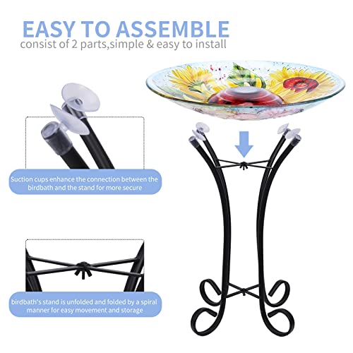 Vcuteka Glass Bird Bath Outdoor Solar Birdbath With Metal Stand For Lawn Yard Garden Decor, Sunflower #TOP2