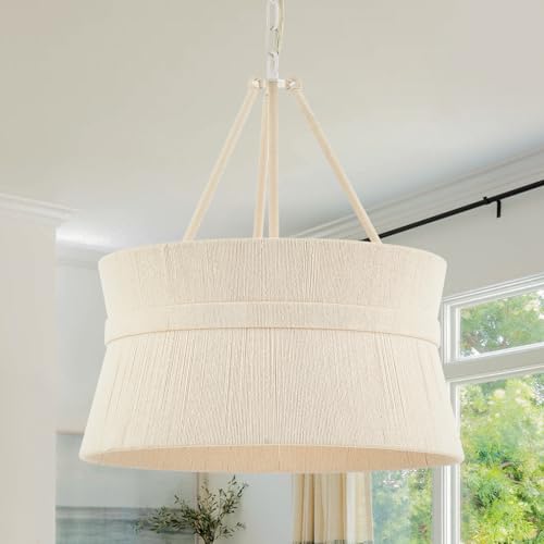 ELYCCUPA 20” Hand Woven Rattan Chandelier Coastal Boho Pendant Light for Kitchen Island Dining Living Room, UL Listed