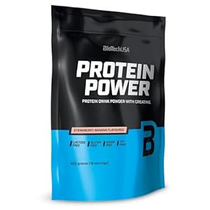 BioTechUSA Protein Power | Eiwitrijk, Suikervrij, Lactosevrij, Glutenvrij | Creatine toegevoegd, 500 g, Aardbei-Banaan