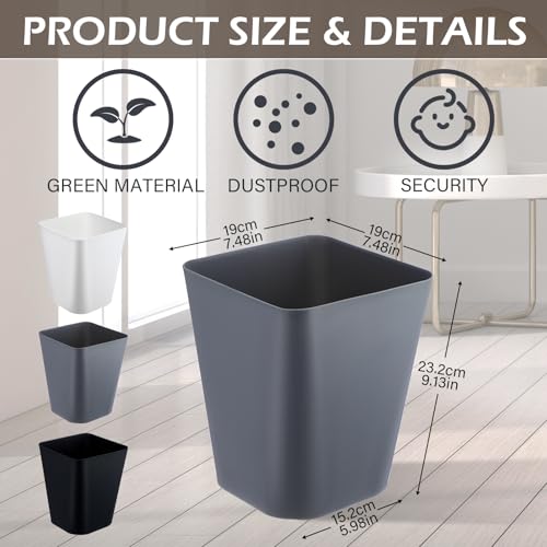 Image of Hoolerry 9 Pieces Garbage Can 2 Gallon Small Trash Cans Bulk Bathroom Trash Bin Plastic Wastebasket Square for Bedroom Slim Bathroom Trashcan Small Container for Kitchen Office Home(Multicolor)