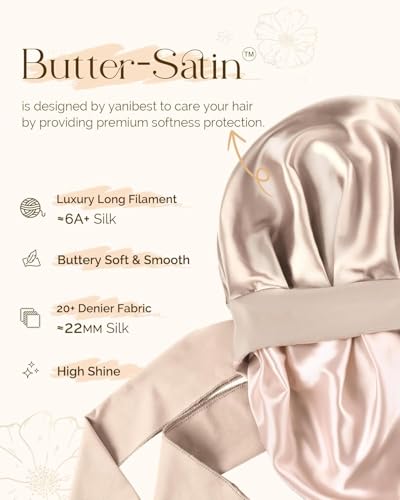 Image of Soft Silk Bonnet With 3 Scrunchies, Adjustable Silky Hair Cap for Sleeping, Satin Bonnet for Curly Hair With Soft Jersey Fabric Tie Band (Rose) (Rose)
