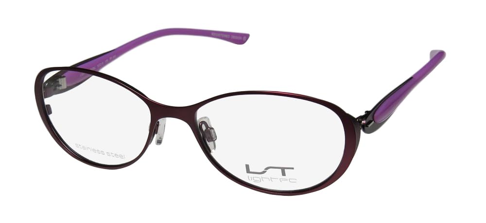 Lightec 7039l For Ladies/Women Designer Flexible Hinges Stainless Steel Upscale Sleek Eyeglasses/Frames (50-15-135, Plum/Purple)