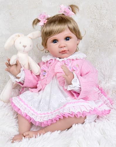 22 Inch - Realistic Baby Doll For Kids 3+ Years - Lifelike Newborn Baby Girl With Pink Outfit - Handmade Cloth Body Reborn Toddler For Gift, Collection & Role Play