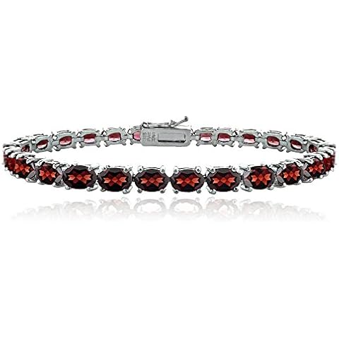 Ice Gems Sterling Silver Genuine or Created Gemstone 6x4mm Oval Tennis Bracelet, Metal, Garnet Cover