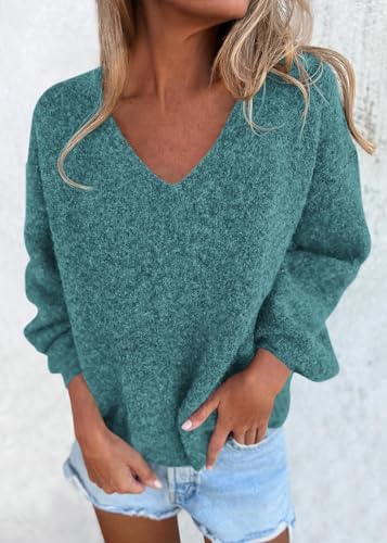 KIRUNDO Womens Oversized V Neck Cozy Fall Knit Sweater(Blue Green, XXL) - image 3