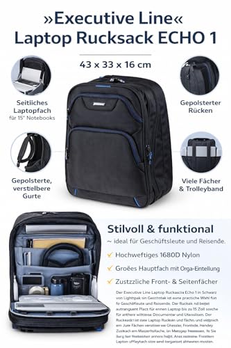Sac à dos ordinateur Executive Line nylon noir rigide et accessoires de bureau ECHO 1