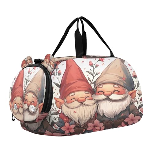 YETTASBIN Sport Travel Duffel Bag for Girls Boys, Flower Gnome Large Waterproof Weekender Overnight Bag, Detachable Shoulder Strap Gym Bag with Shoe Compartment & Wet Pocket