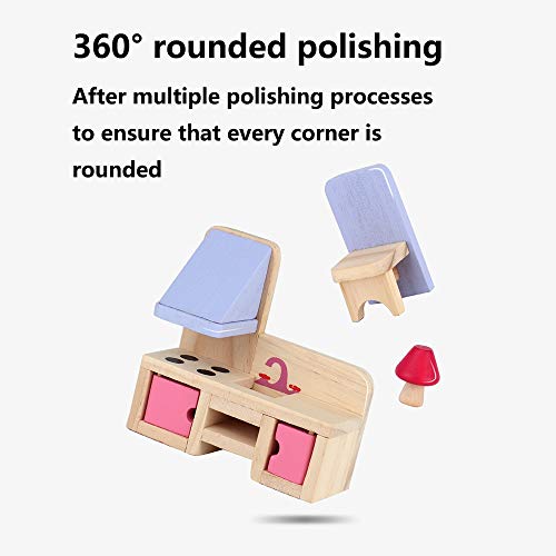 OUPAI Häuser für Modepuppen Holzpuppenhaus, 3-Geschichte Puppenhaus und Möbel Kit mit Möbel und Puppen, Pretend Play… – Bild 5