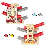 Bois de haute qualité : le jouet de rampe de voiture en bois est fabriqué en bois de haute qualité et est recouvert de peinture claire à base d'eau. Tous les coins sont lisses et doux, et les vis sont robustes et durables.