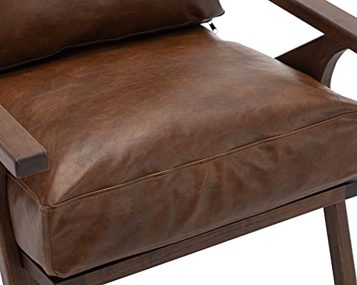 Cimota Faux Leather Accent Chair Mid Century Armchair Upholstered Comfy Modern Arm Chair With Removable Padded Cushion And Wood Frame For Living Room/Bedroom, Pu Retro Brown #TOP5