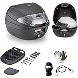 Coffre E300NT2B Giv I 30 l noir pour moto scooter compatible avec Gilera Eaglet 50 Coffre avec plaque et kit universel pour porte bagages arrière 41 x 40 x 30 cm