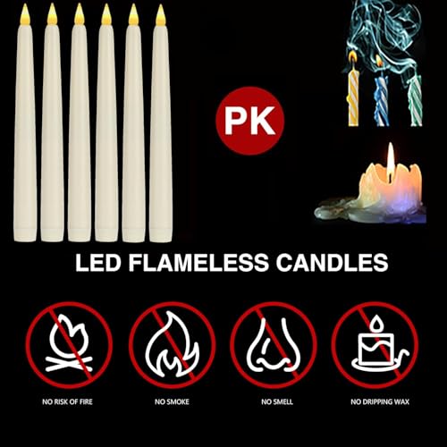 Image of flameless Ivory Taper Candles with Remote Control Timer, 9Pack 9.6x0.8inch