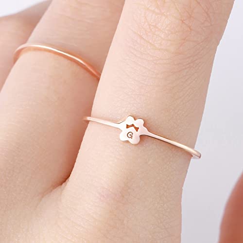 Centime Custom Paw Print Ring With Pets Initial, Dog Cat Initial Ring For Mom, 925 Sterling Silver With 18K Gold Rose Plated Pet Jewelry, Family Animal Gifts, Mother's Day Gifts For Pet Lover #TOP4