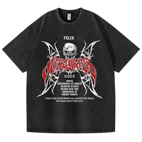 YiJee Stray Kids Dominate World Tour T-Shirt – Manica Corta Vintage Unisex Shirt per gli appassionati di KPOP, Nero7., M