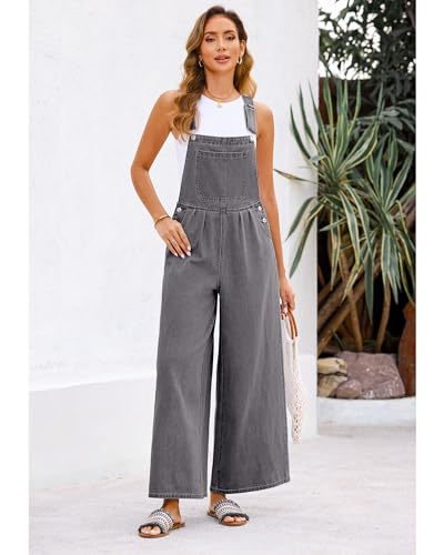 Image of luvamia Denim Overalls for Women Wide Leg One Piece Jean Jumpsuits Fashion Baggy Bib Overall Loose Fit Pleated Pockets
