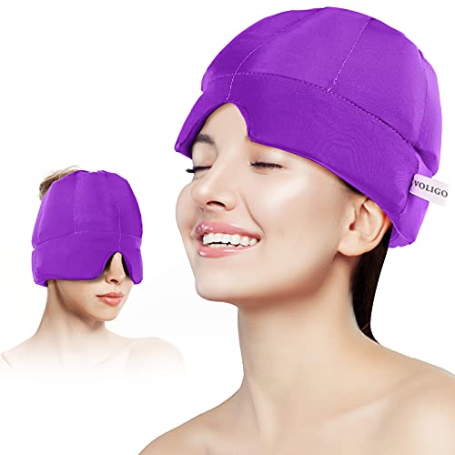 Headache & Migraine Relief Hat - Wearable Flexible Headband Ice Pack for Migraine & Headache Relief, Long-Lasting Cooling, No Confusion, Ice Therapy, Tension Relief (Purple)