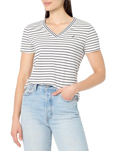 Nautica Jeans Women's V-Neck T-Shirt, Bright White/Night Sky, XL - image 1