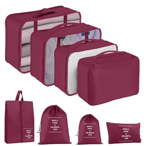 YEEYAA Packing Cubes for Travel 8 Set Luggage Organizer Bags