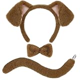 Beviliu 3 Pieces Dog Costume Set, Golden Dog Ears and Tail Bowtie, Brown Puppy Ears Costume for Halloween Cosplay Dress Up Birthday Party