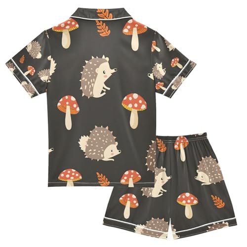 senya Hedgehog Mushroom A Satin Summer Pajama Sets Silk Short Sleeve Button Down Sleepwear2
