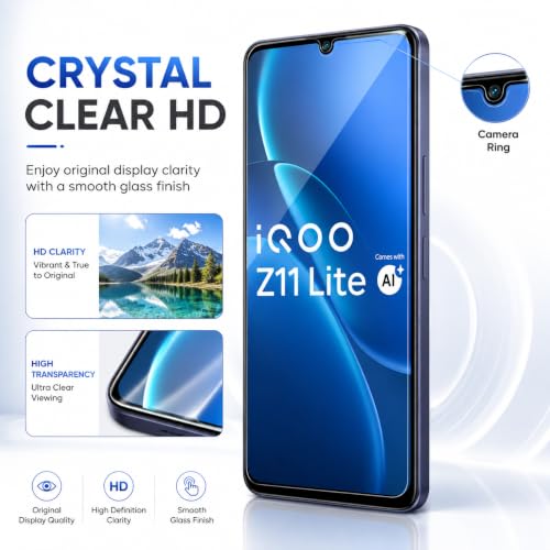 Image of FIRST MART Tempered Glass Screen Protector for iQOO Z11 Lite - Full-Glue Screen Guard, 3D Edge to Edge, Bubble-Free HD Clear, Case-Friendly, Black, Pack of 2