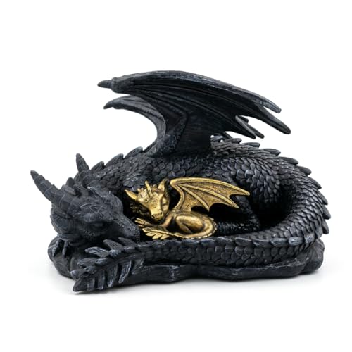 Stylor Black Dragon Statue Decor - Black & Golden Dragon Duo Figurine Bookshelf Decor Hand-Painted Fantasy Gift for Bookish Book Lovers Resin Mythical Sculpture Aesthetic Room Decoration